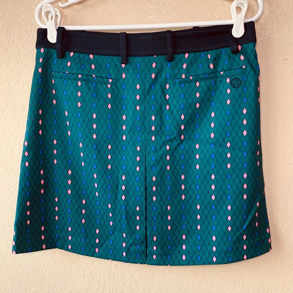 Tory Burch Sport Diamond Print Tech Twill Belt Loop Athletic Golf Skort NWOT